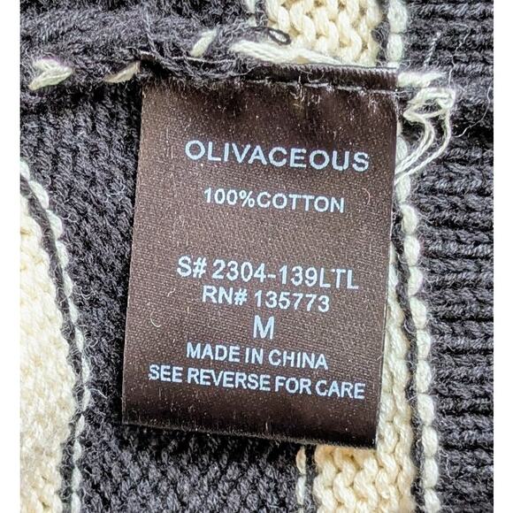 Olivaceous Ronald Black White Striped Deep V-Neck Collared Crop Sweater Medium - Picture 9 of 10